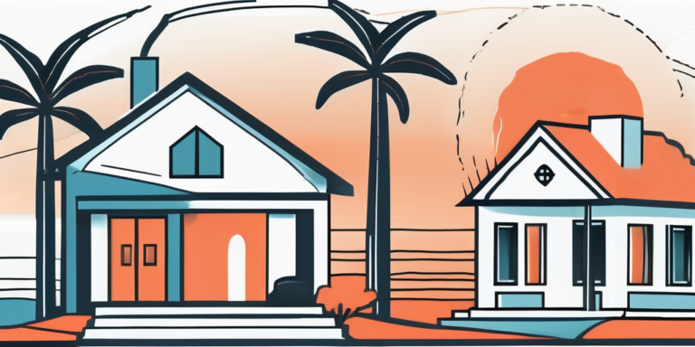 A florida landscape with symbolic elements such as a stethoscope and a house to represent health insurance and realtors respectively